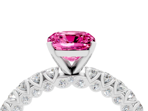 White gold Cushion Cut Diamond Pavé Band Solitaire Ring with Prong Setting_4