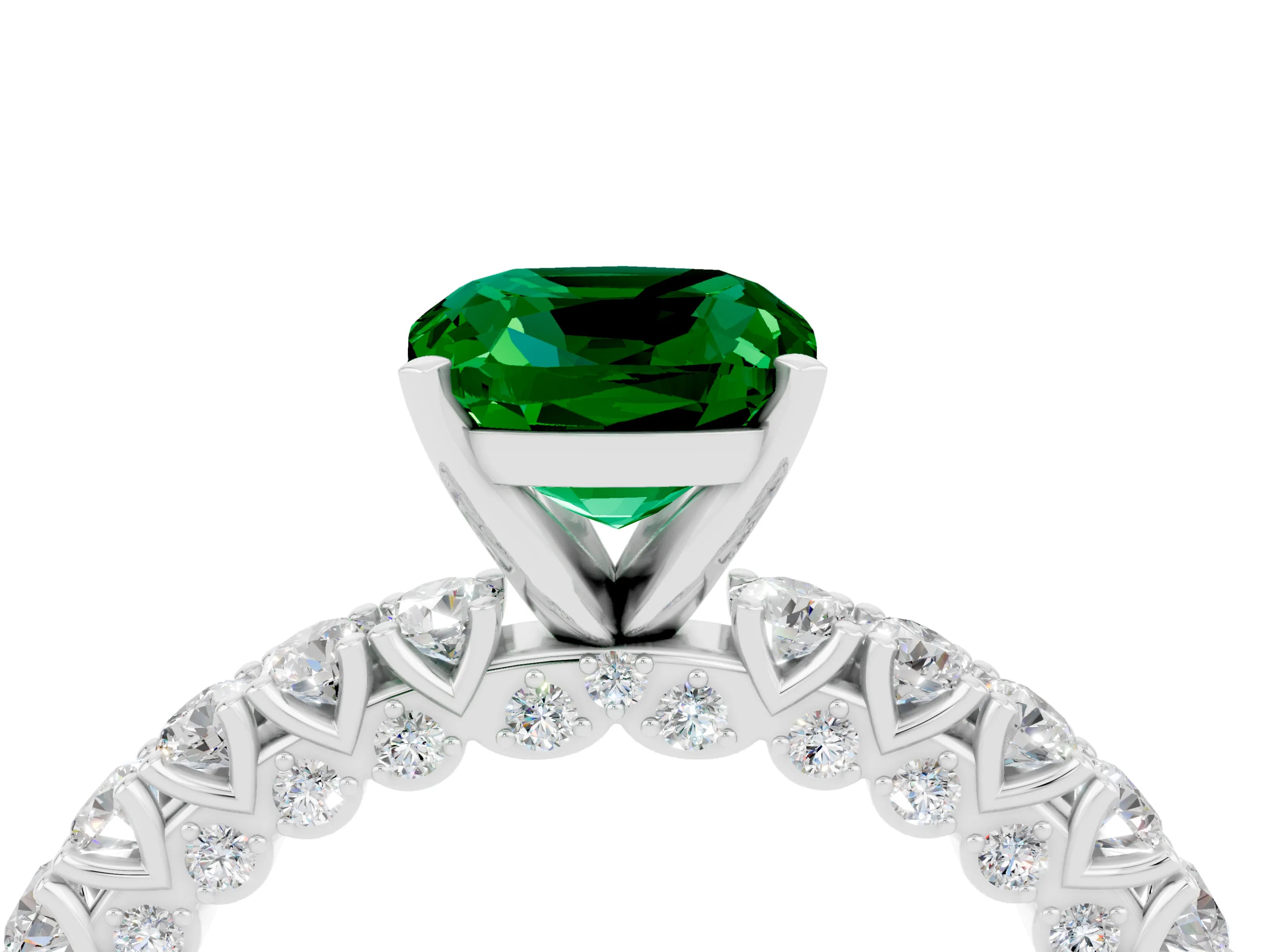 White gold Cushion Cut Diamond Pavé Band Solitaire Ring with Prong Setting_4
