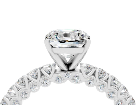White gold Cushion Cut Diamond Pavé Band Solitaire Ring with Prong Setting_4