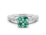 White gold Cushion Cut Diamond Pavé Band Solitaire Ring with Prong Setting
