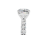 White gold Cushion Cut Diamond Pavé Band Solitaire Ring with Prong Setting_5