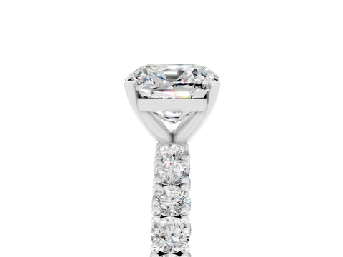 White gold Cushion Cut Diamond Pavé Band Solitaire Ring with Prong Setting_5
