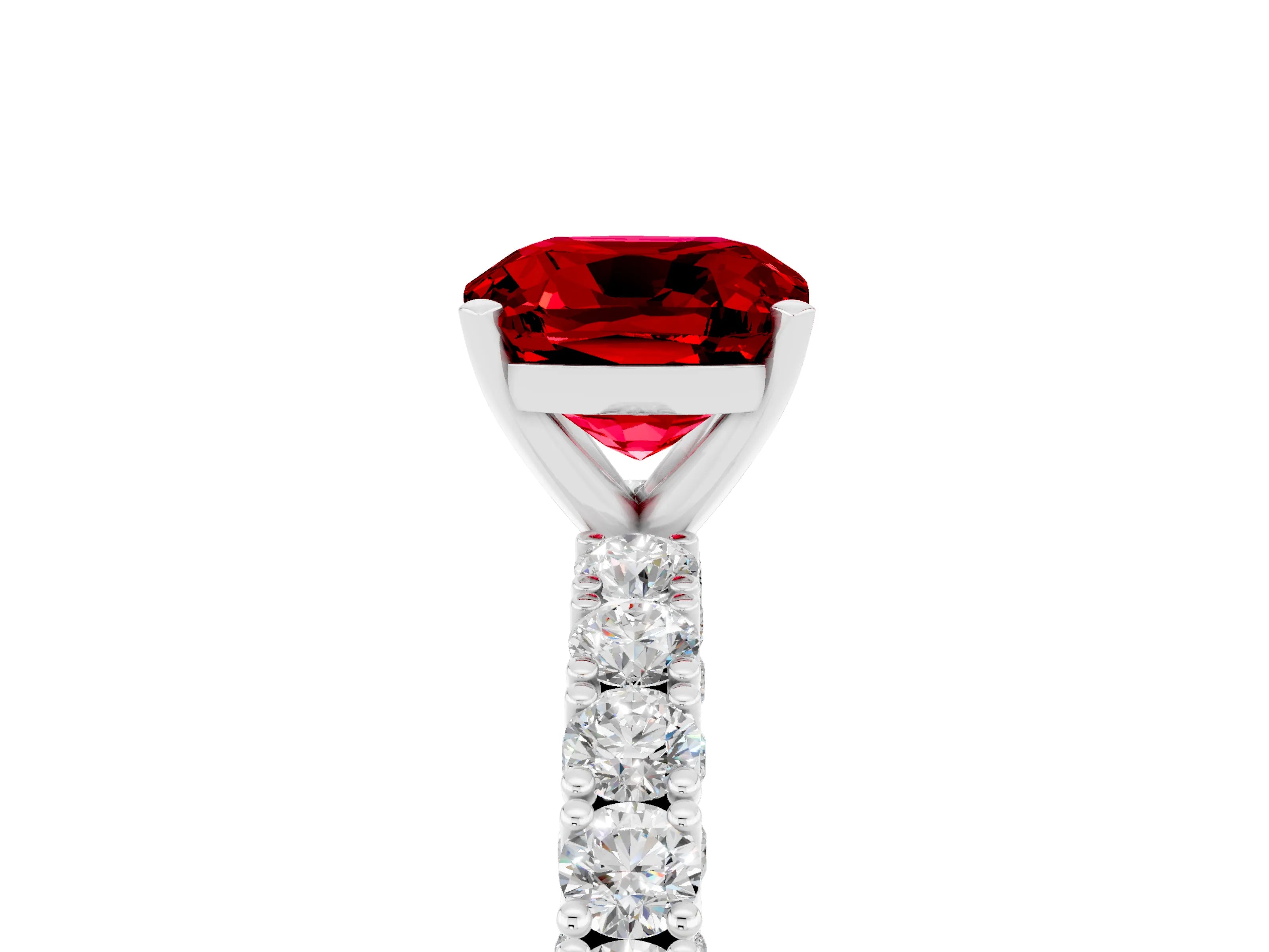 White gold Cushion Cut Diamond Pavé Band Solitaire Ring with Prong Setting_5