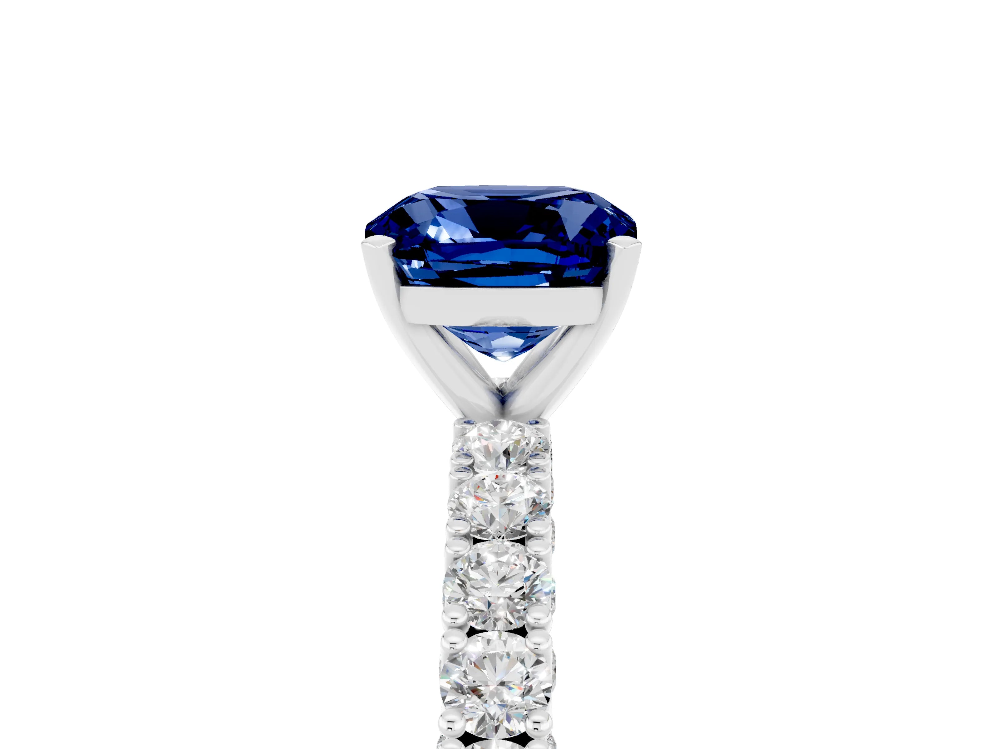 White gold Cushion Cut Diamond Pavé Band Solitaire Ring with Prong Setting_5