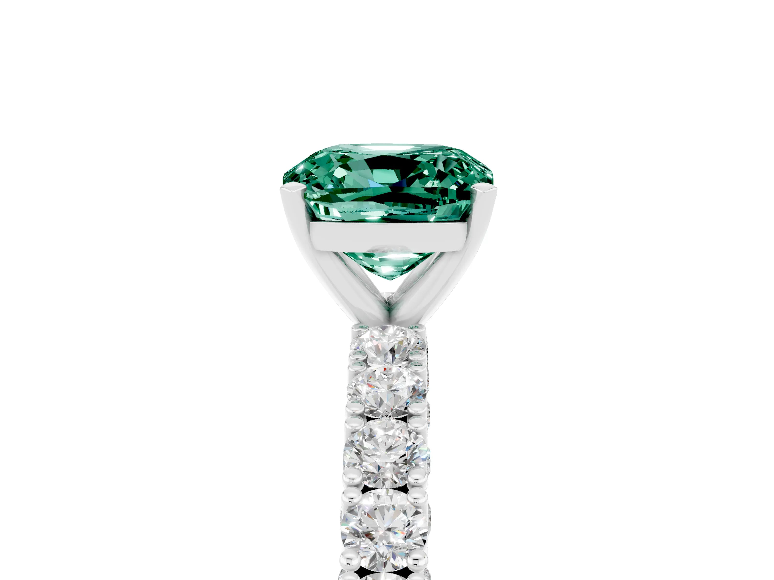 White gold Cushion Cut Diamond Pavé Band Solitaire Ring with Prong Setting_5