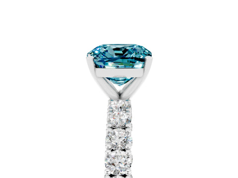 White gold Cushion Cut Diamond Pavé Band Solitaire Ring with Prong Setting_5