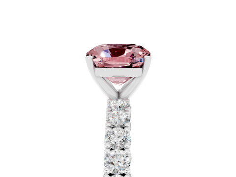 White gold Cushion Cut Diamond Pavé Band Solitaire Ring with Prong Setting_5