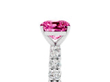 White gold Cushion Cut Diamond Pavé Band Solitaire Ring with Prong Setting_5