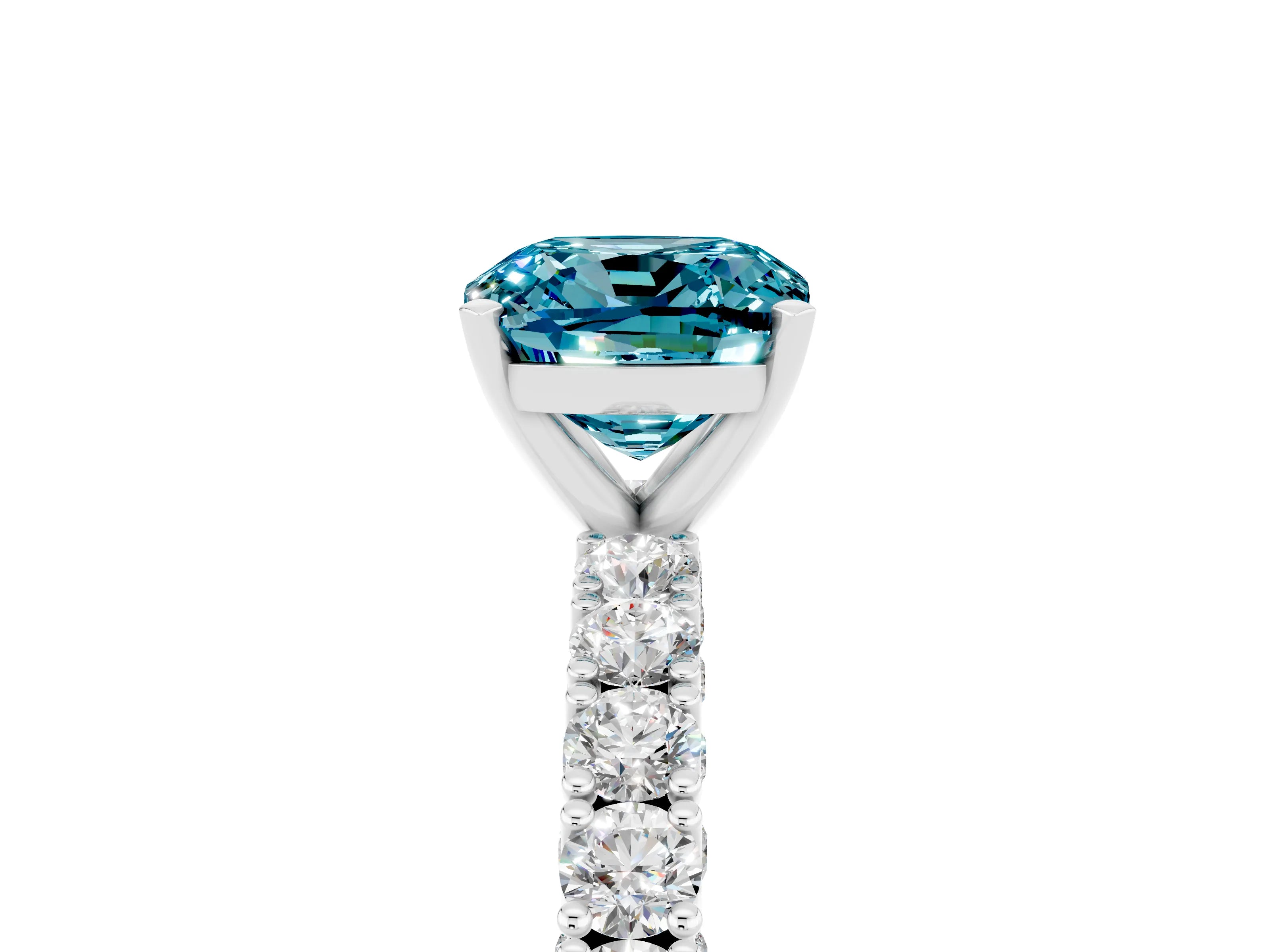 White gold Cushion Cut Diamond Pavé Band Solitaire Ring with Prong Setting_5
