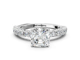 White gold Cushion Cut Diamond Pavé Band Solitaire Ring with Prong Setting_78
