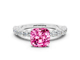 White gold Cushion Cut Diamond Pavé Band Solitaire Ring with Prong Setting