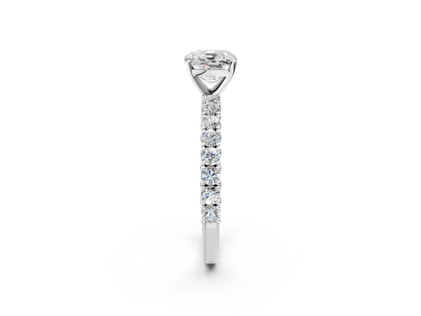 White Gold Cushion Cut Solitaire Engagement Ring Setting with Two-Row Round Accent Band