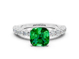 White gold Cushion Cut Diamond Pavé Band Solitaire Ring with Prong Setting