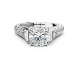 White gold Cushion Cut Diamond Pavé Band Solitaire with Four-Prong Setting_16