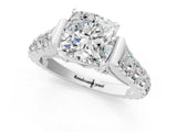 White gold Cushion Cut Diamond Pavé Band Solitaire with Four-Prong Setting_17