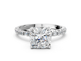 White gold Cushion Cut Diamond Pavé Band Solitaire with Four-Prong Setting_3