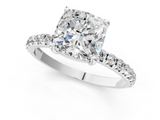 White gold Cushion Cut Diamond Pavé Band Solitaire with Four-Prong Setting_4