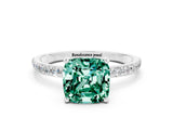 White gold Cushion Cut Diamond Pavé Band with Six-Prong Setting