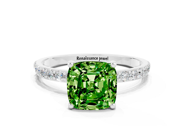 Silver Cushion Cut Diamond Pavé Band with Six-Prong Setting