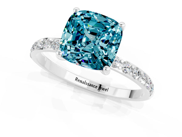 Platinum Cushion Cut Diamond Pavé Band with Six-Prong Setting