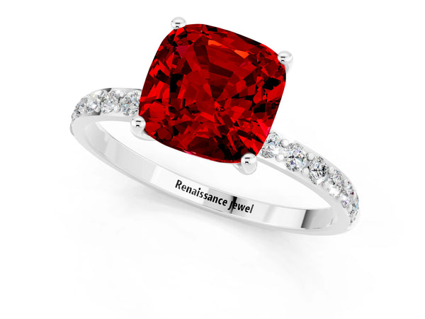 White gold Cushion Cut Diamond Pavé Band with Six-Prong Setting
