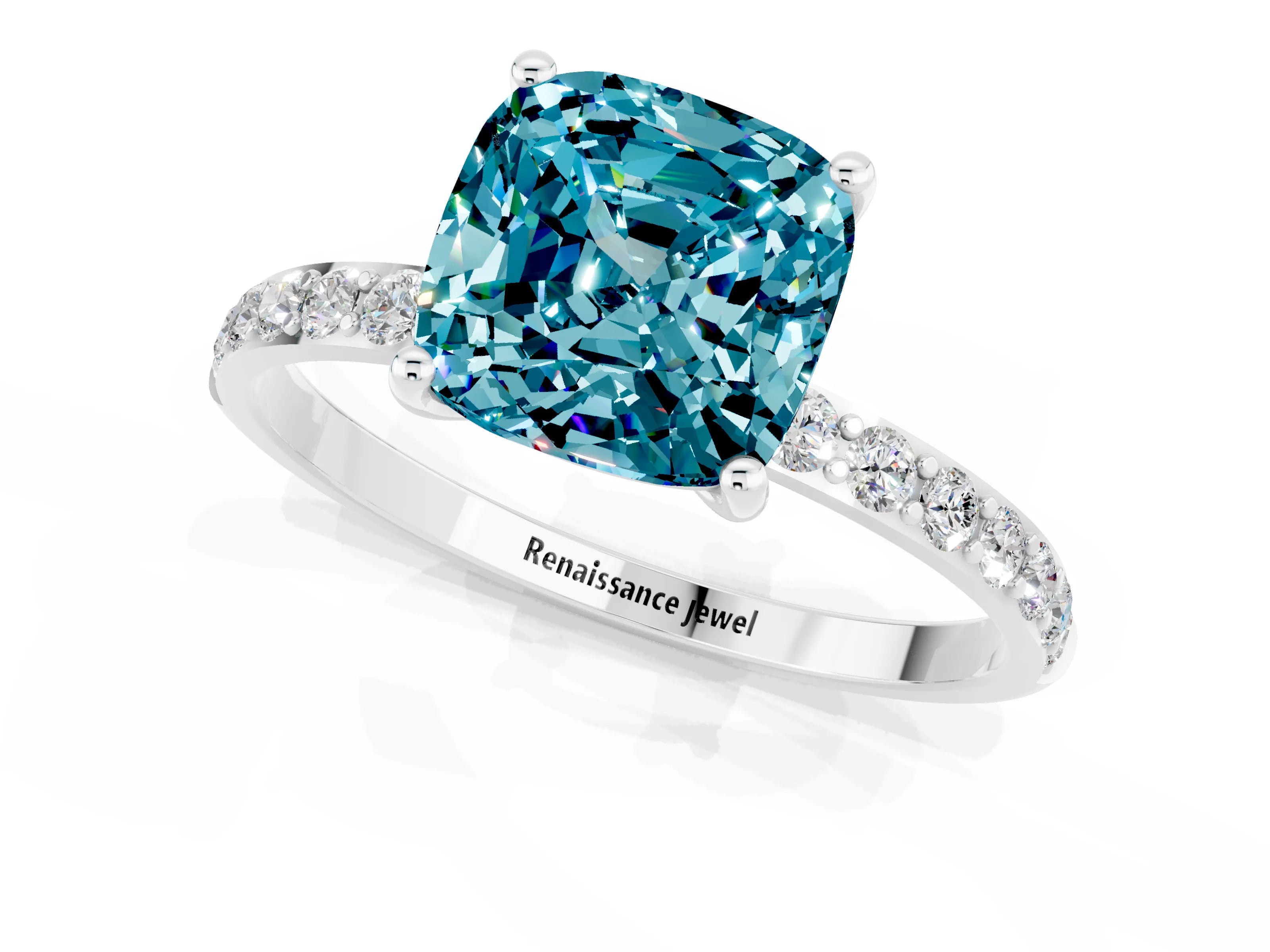 White gold Cushion Cut Diamond Pavé Band with Six-Prong Setting_1