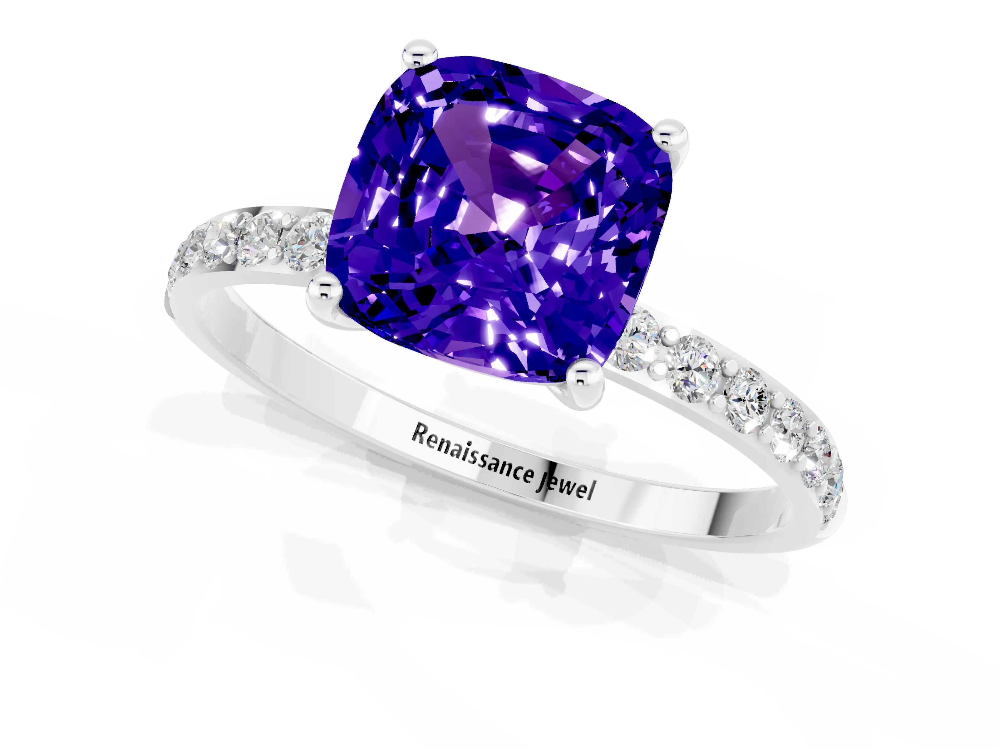 White gold Cushion Cut Diamond Pavé Band with Six-Prong Setting_1