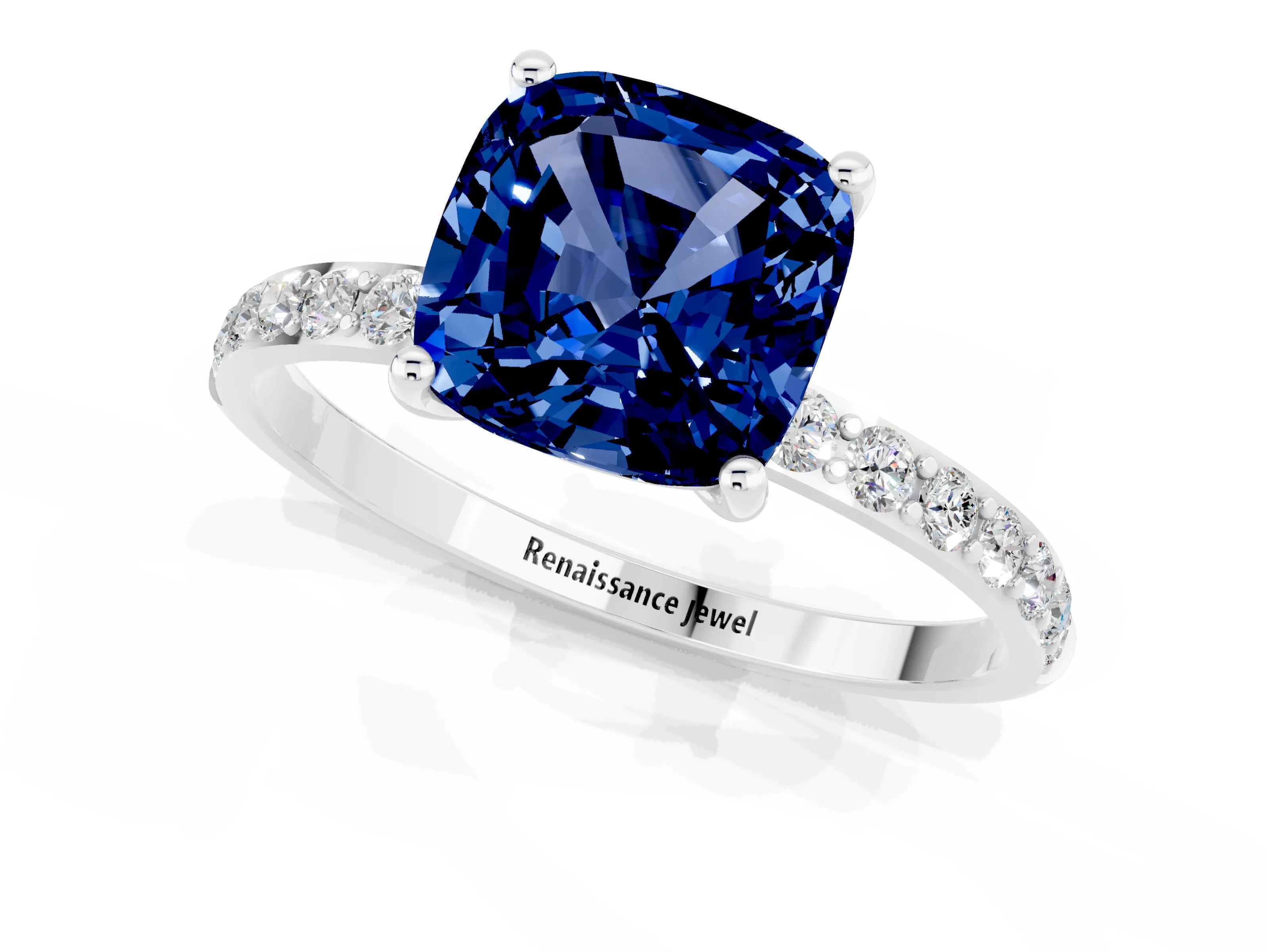 White gold Cushion Cut Diamond Pavé Band with Six-Prong Setting_1