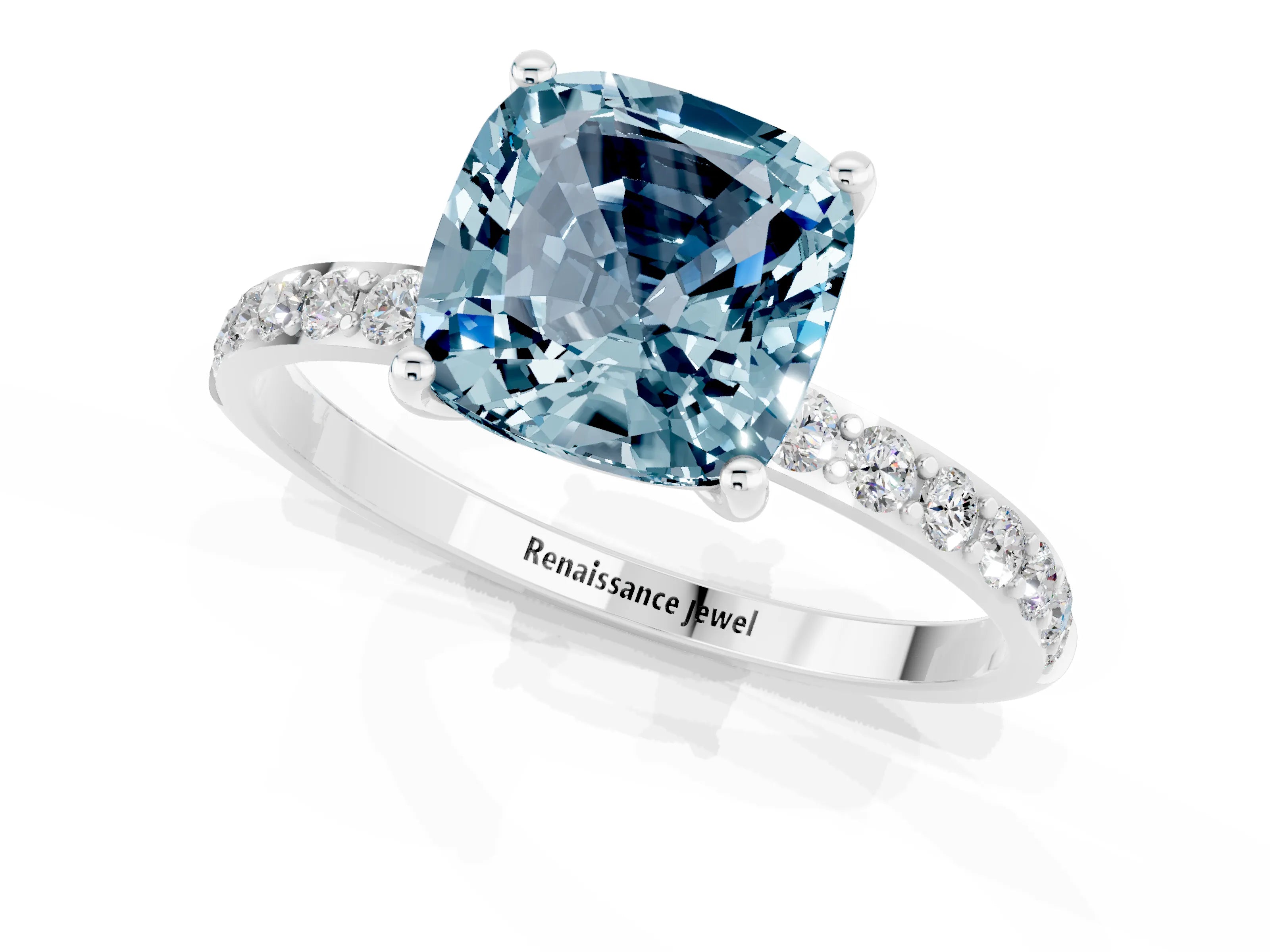 White gold Cushion Cut Diamond Pavé Band with Six-Prong Setting_1