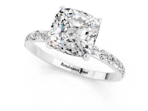 White gold Cushion Cut Diamond Pavé Band with Six-Prong Setting_1
