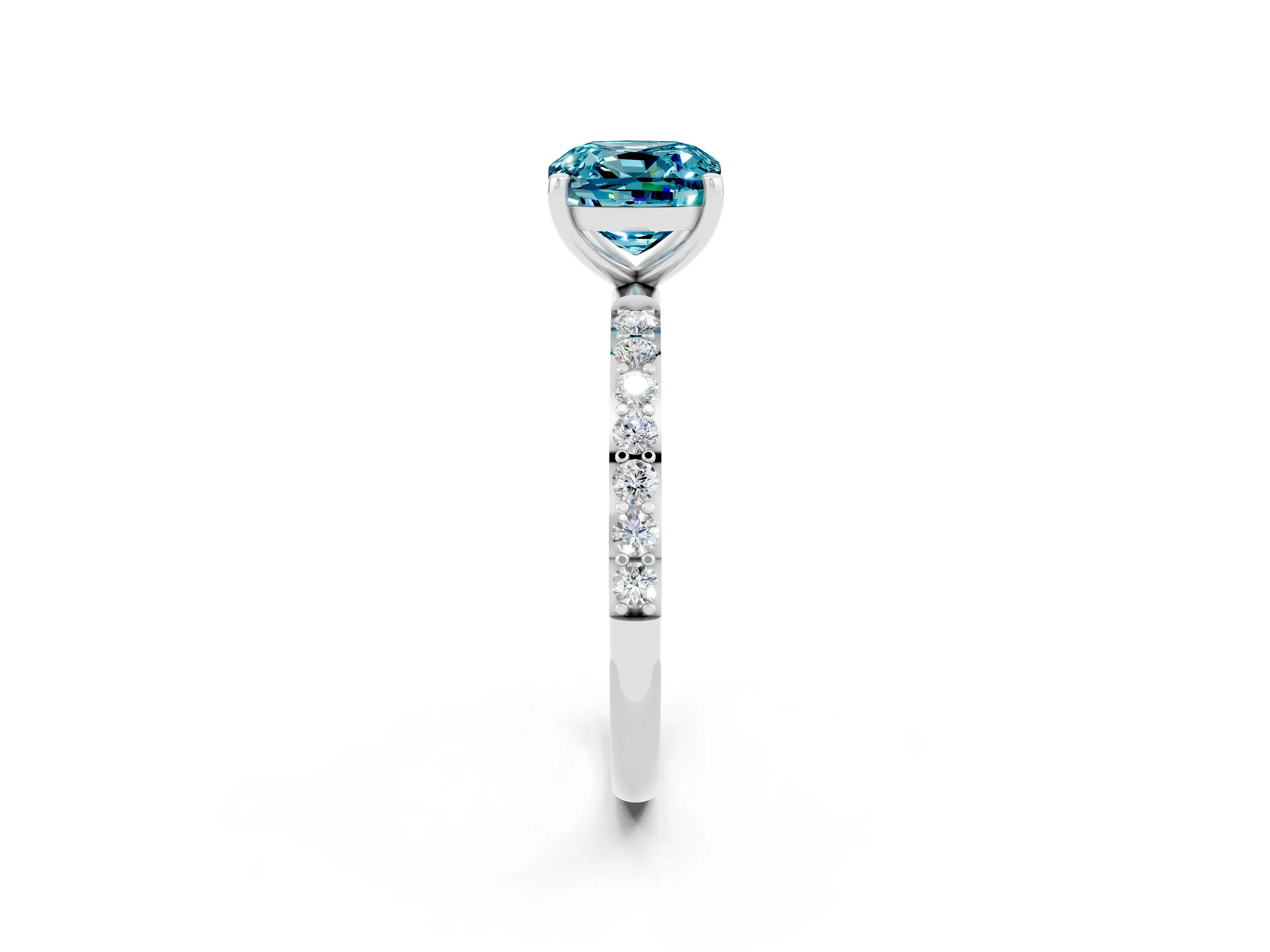 White gold Cushion Cut Diamond Pavé Band with Six-Prong Setting_2