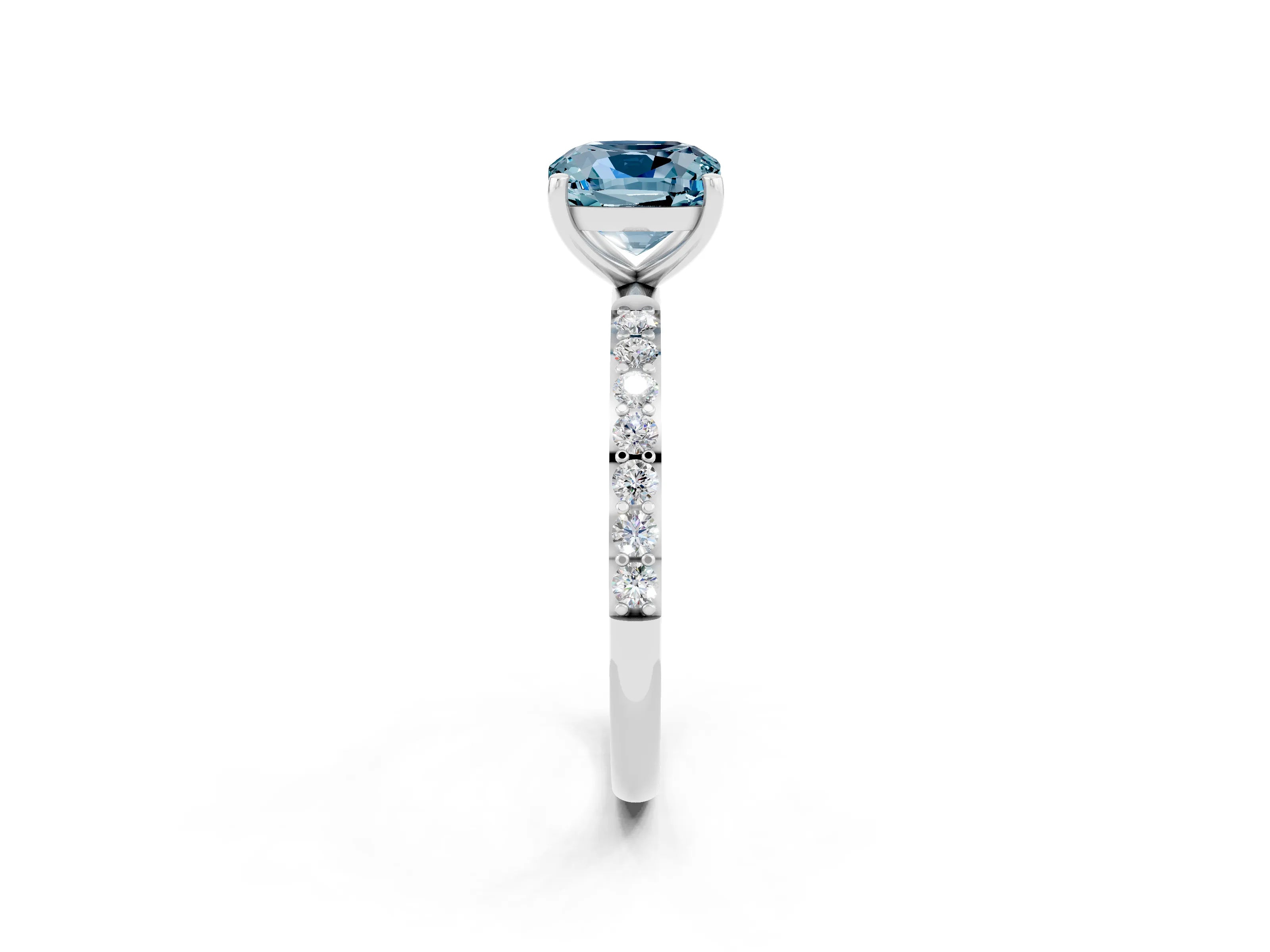 White gold Cushion Cut Diamond Pavé Band with Six-Prong Setting_2