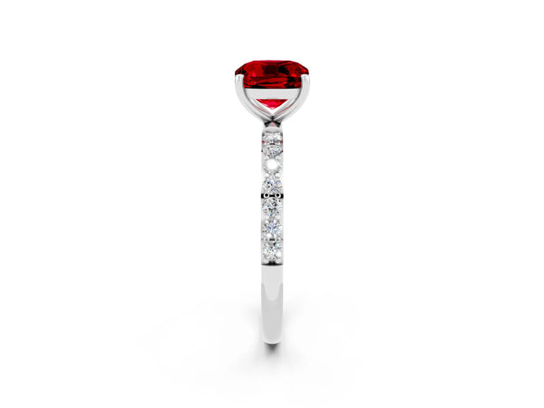 White gold Cushion Cut Diamond Pavé Band with Six-Prong Setting