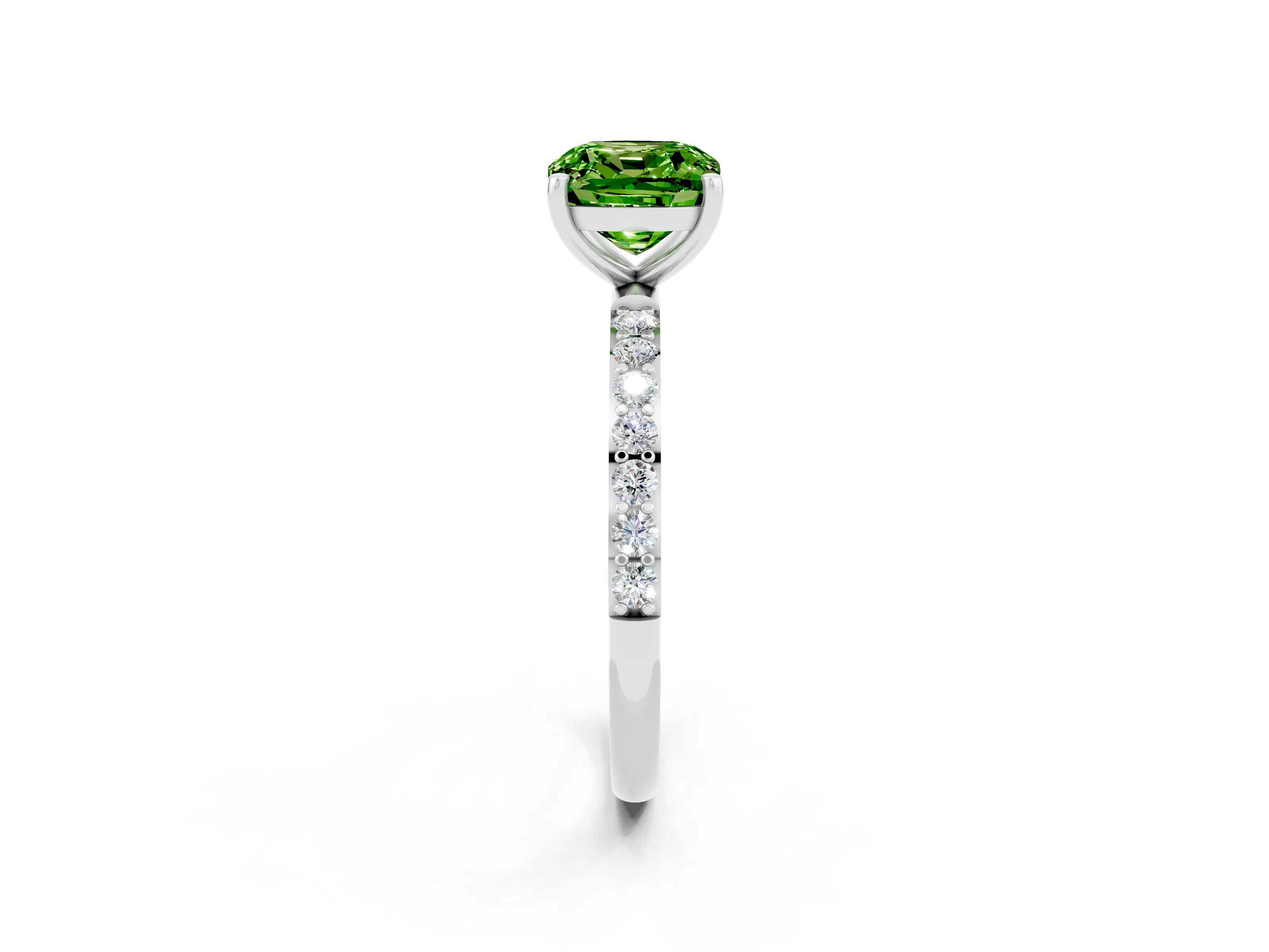 White gold Cushion Cut Diamond Pavé Band with Six-Prong Setting_2