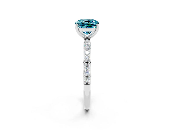 Silver Cushion Cut Diamond Pavé Band with Six-Prong Setting