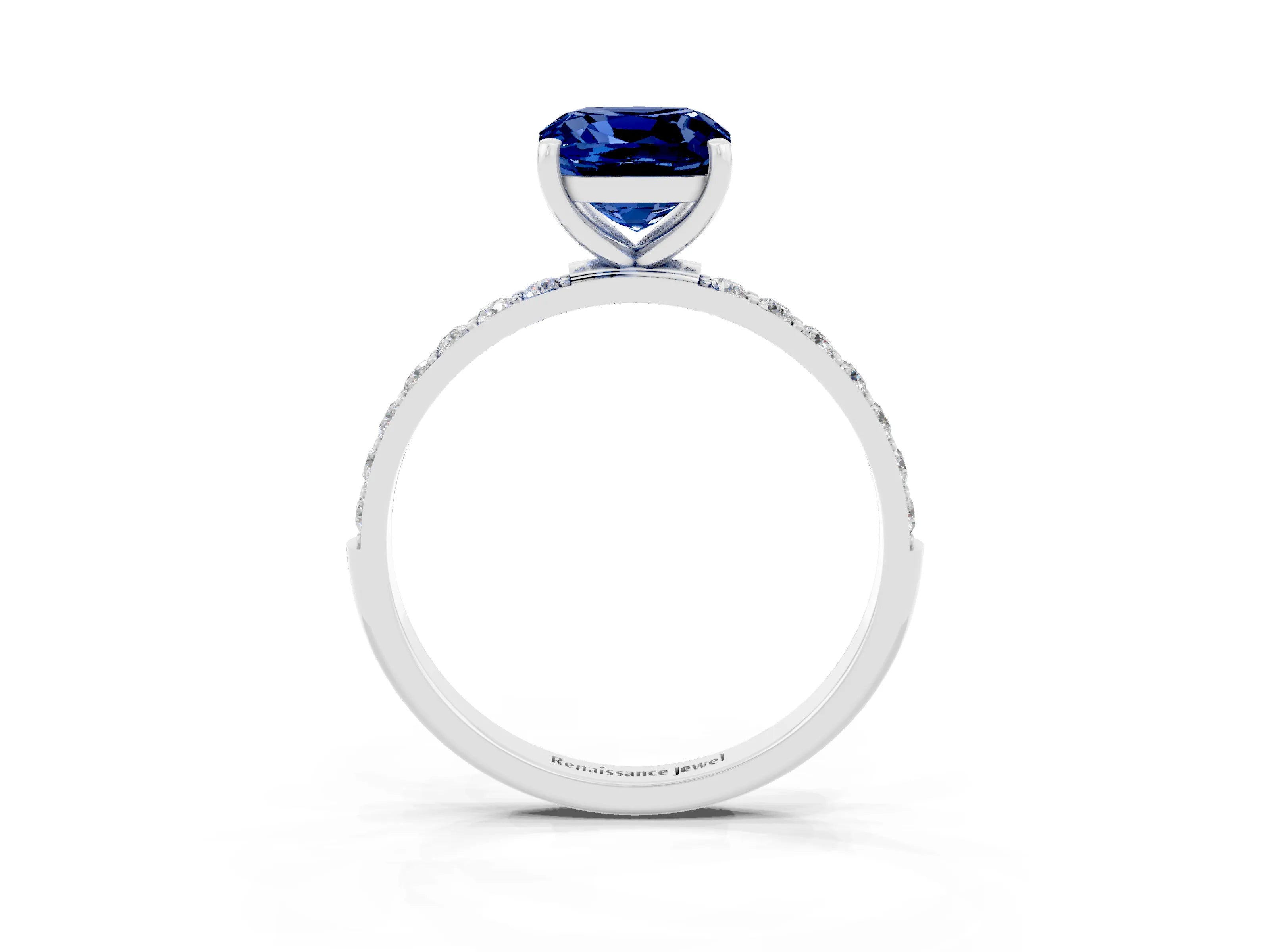 White gold Cushion Cut Diamond Pavé Band with Six-Prong Setting_3
