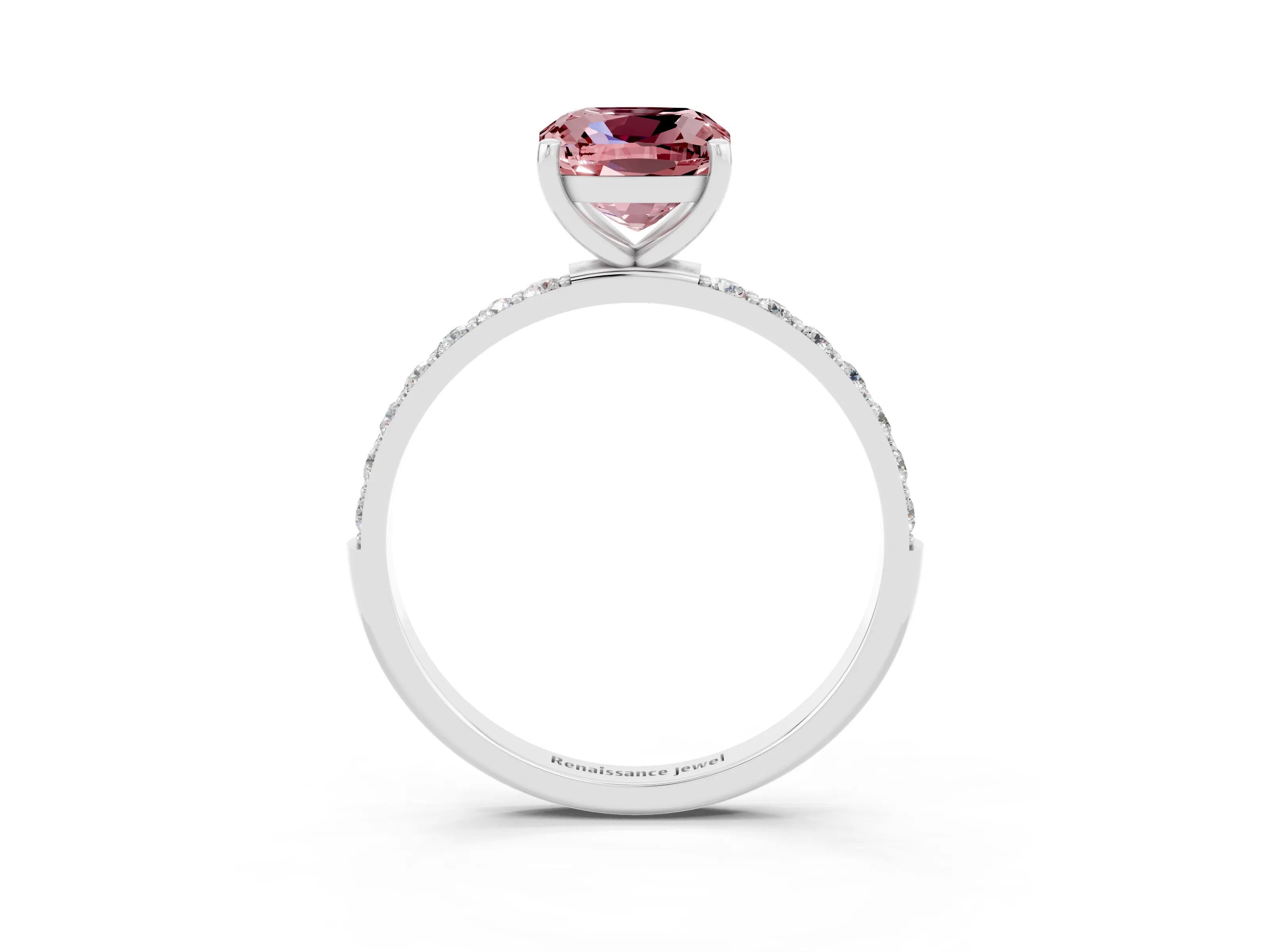 White gold Cushion Cut Diamond Pavé Band with Six-Prong Setting_3
