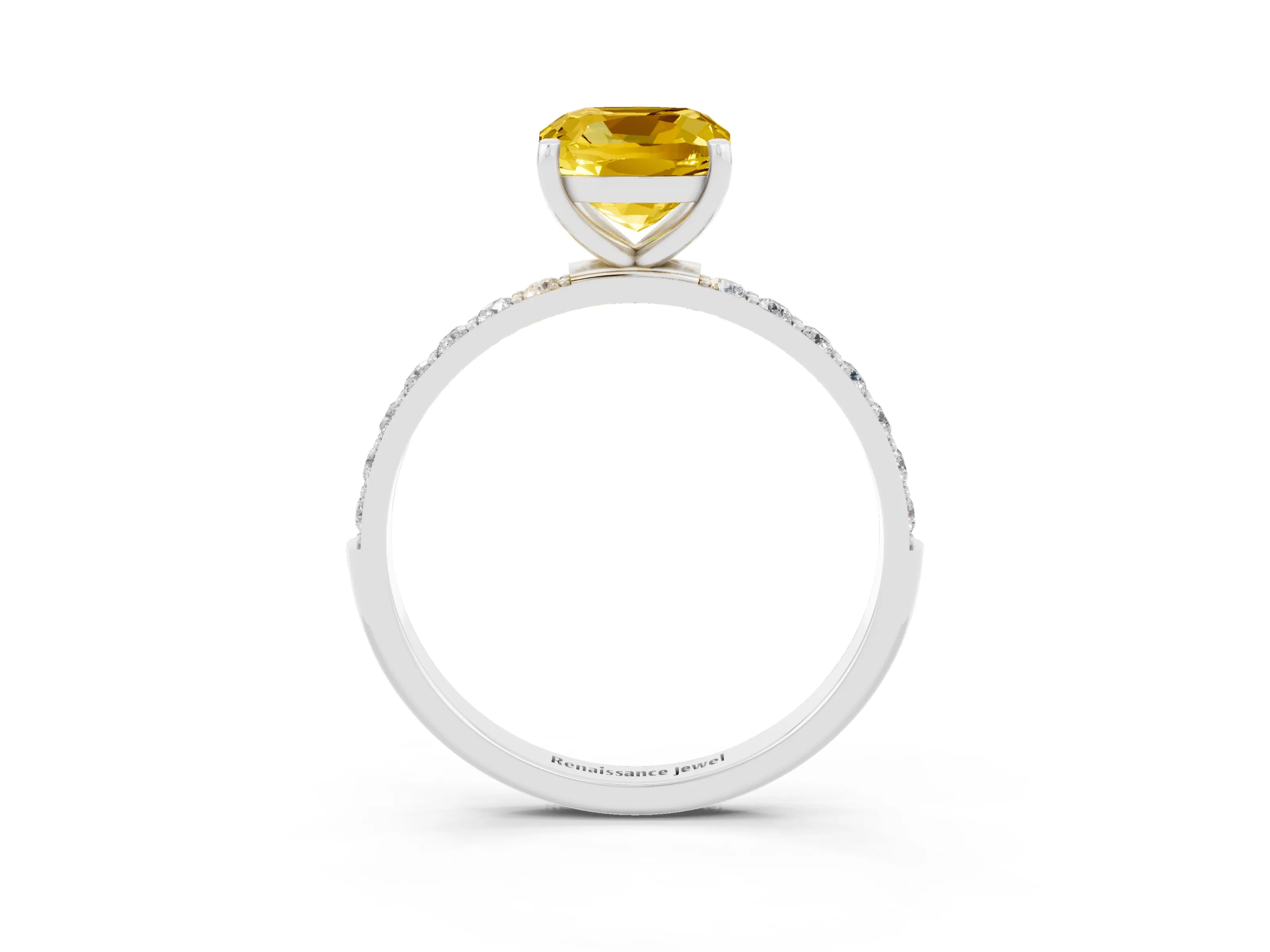 White gold Cushion Cut Diamond Pavé Band with Six-Prong Setting_3