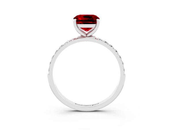 White gold Cushion Cut Diamond Pavé Band with Six-Prong Setting
