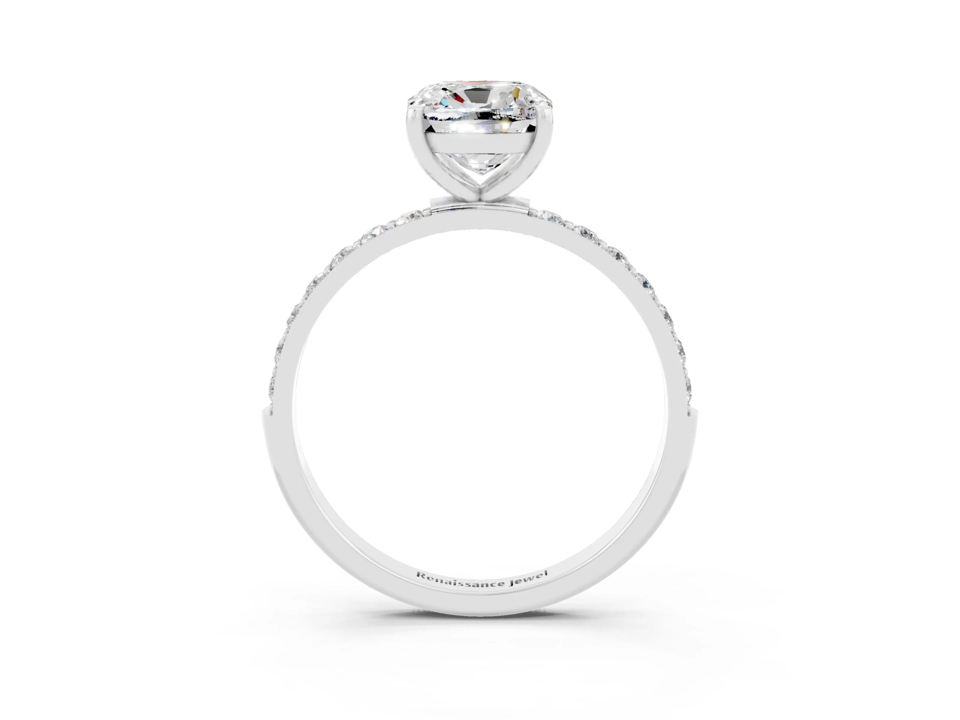 White gold Cushion Cut Diamond Pavé Band with Six-Prong Setting_3