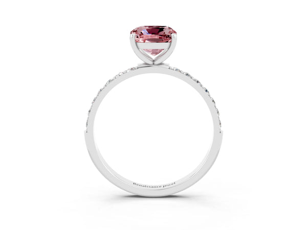 White gold Cushion Cut Diamond Pavé Band with Six-Prong Setting
