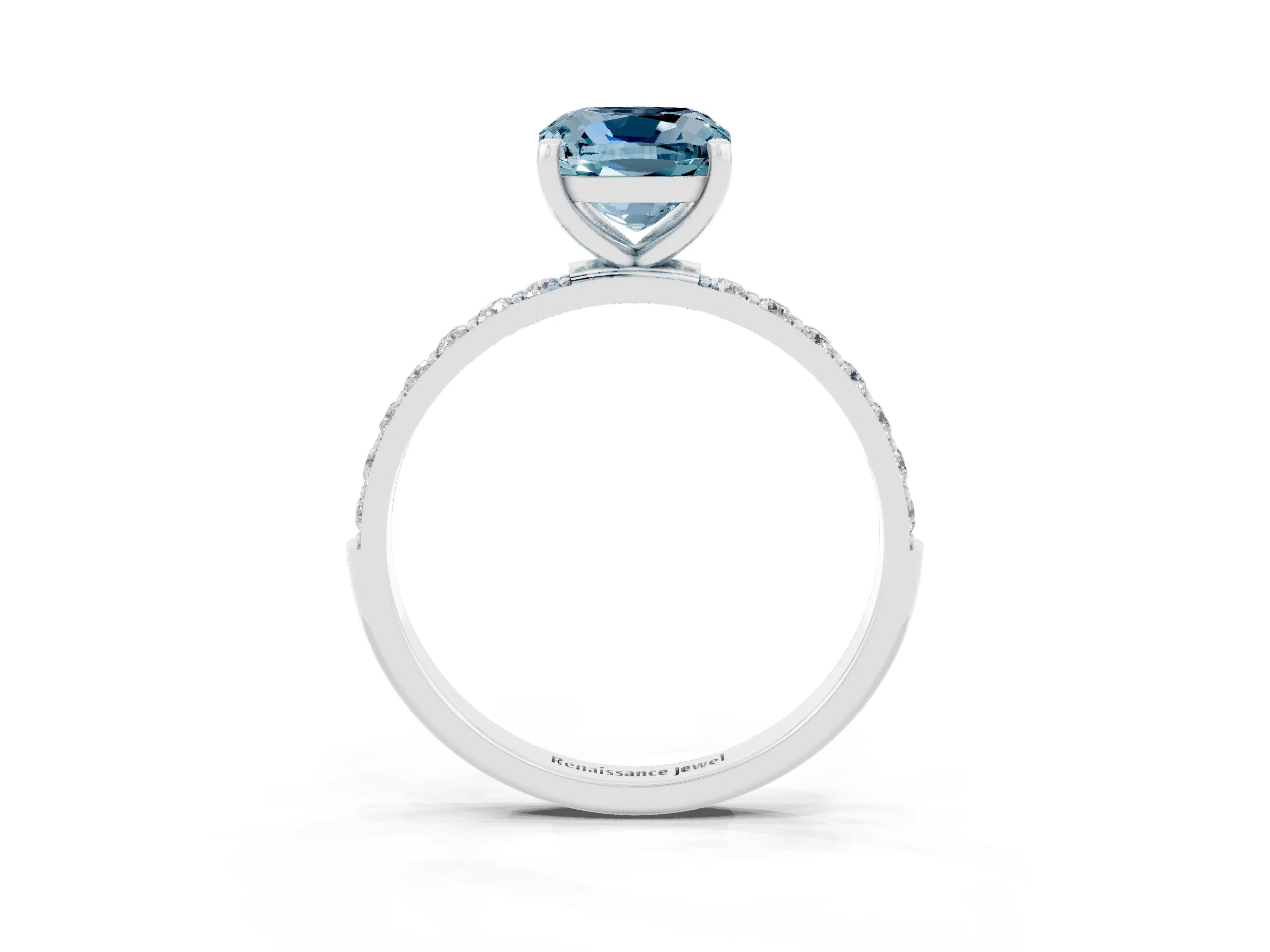 White gold Cushion Cut Diamond Pavé Band with Six-Prong Setting_3