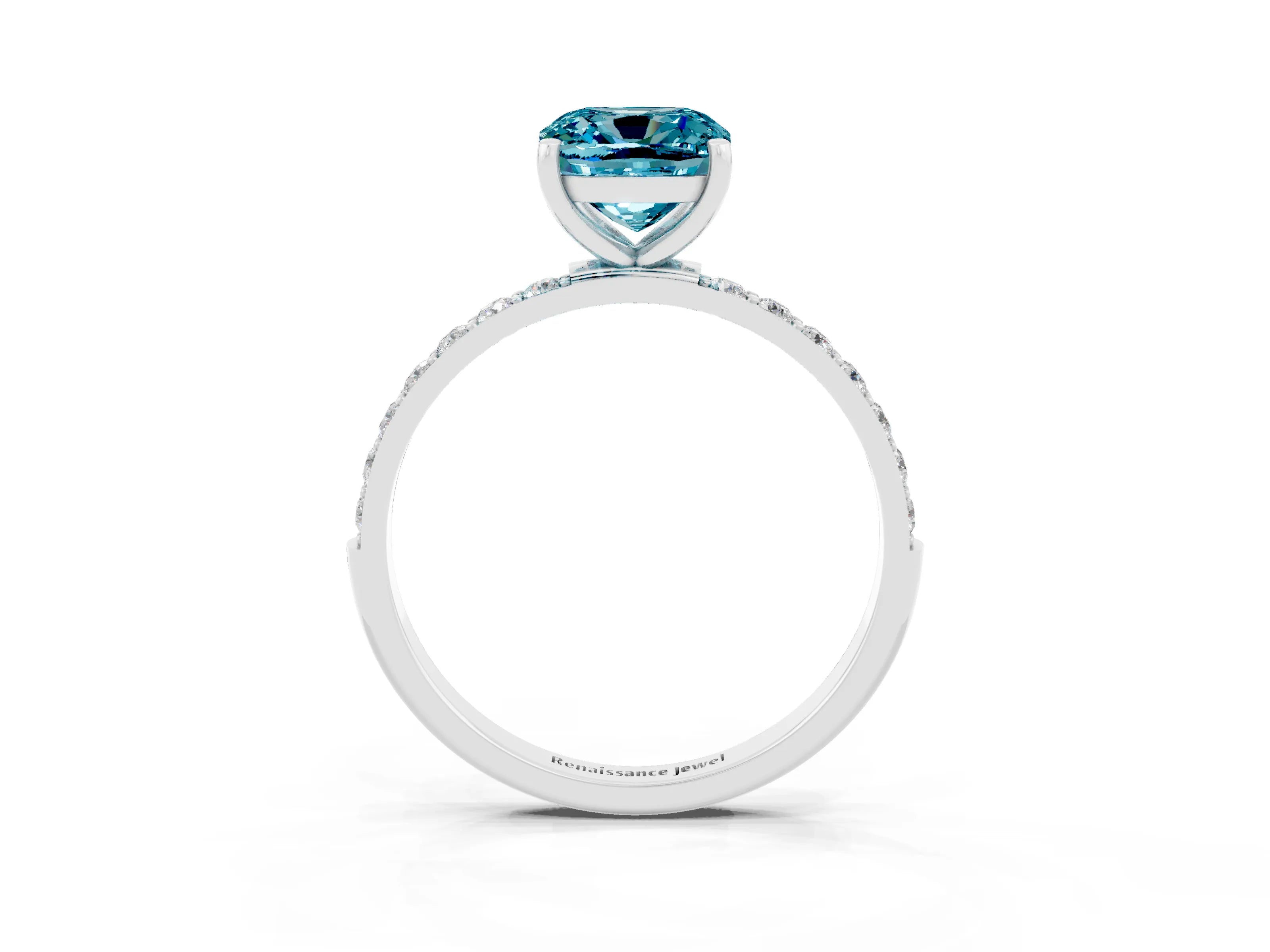 White gold Cushion Cut Diamond Pavé Band with Six-Prong Setting_3
