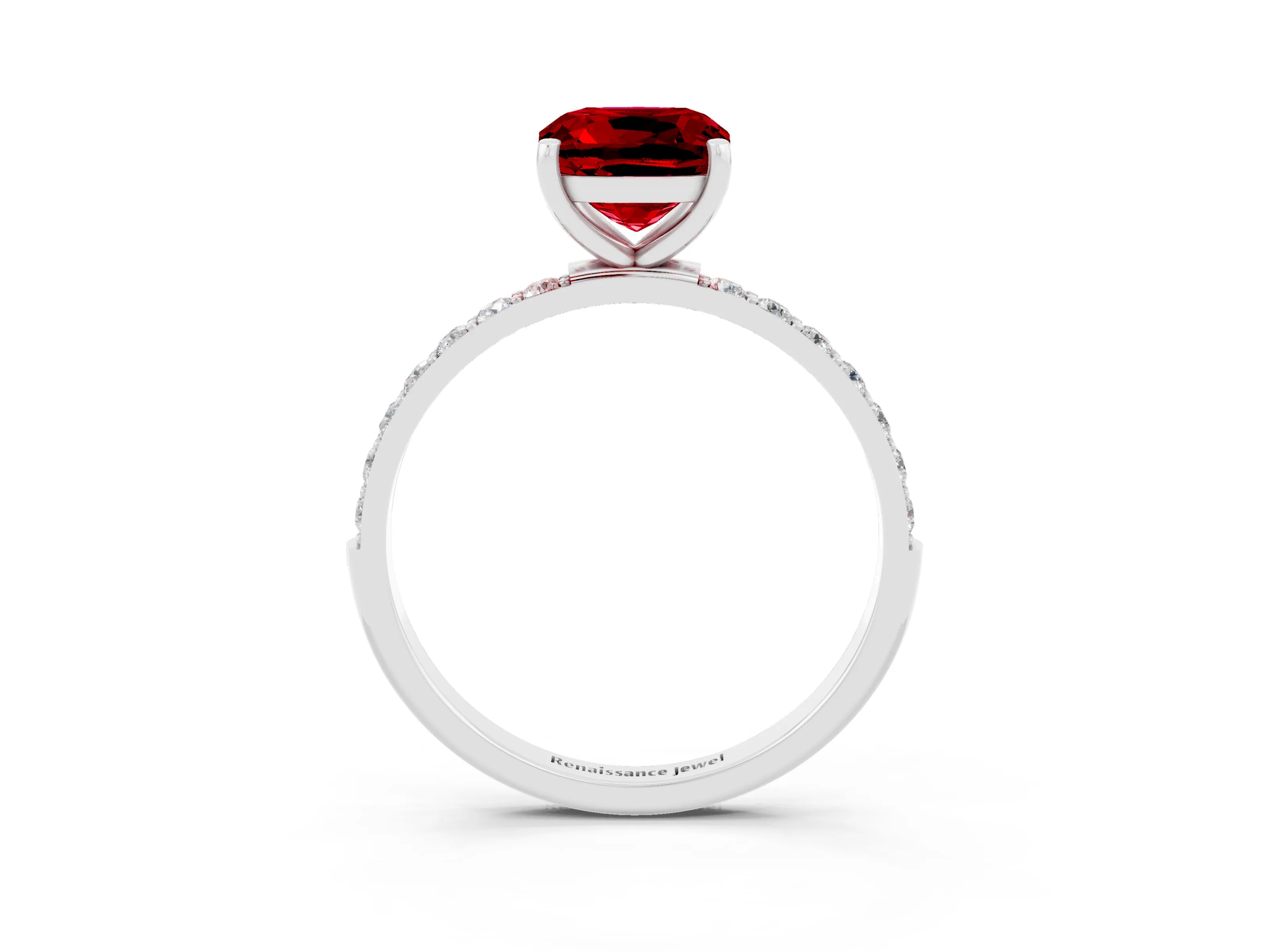 White gold Cushion Cut Diamond Pavé Band with Six-Prong Setting_3