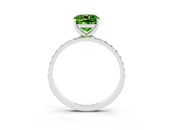 Silver Cushion Cut Diamond Pavé Band with Six-Prong Setting
