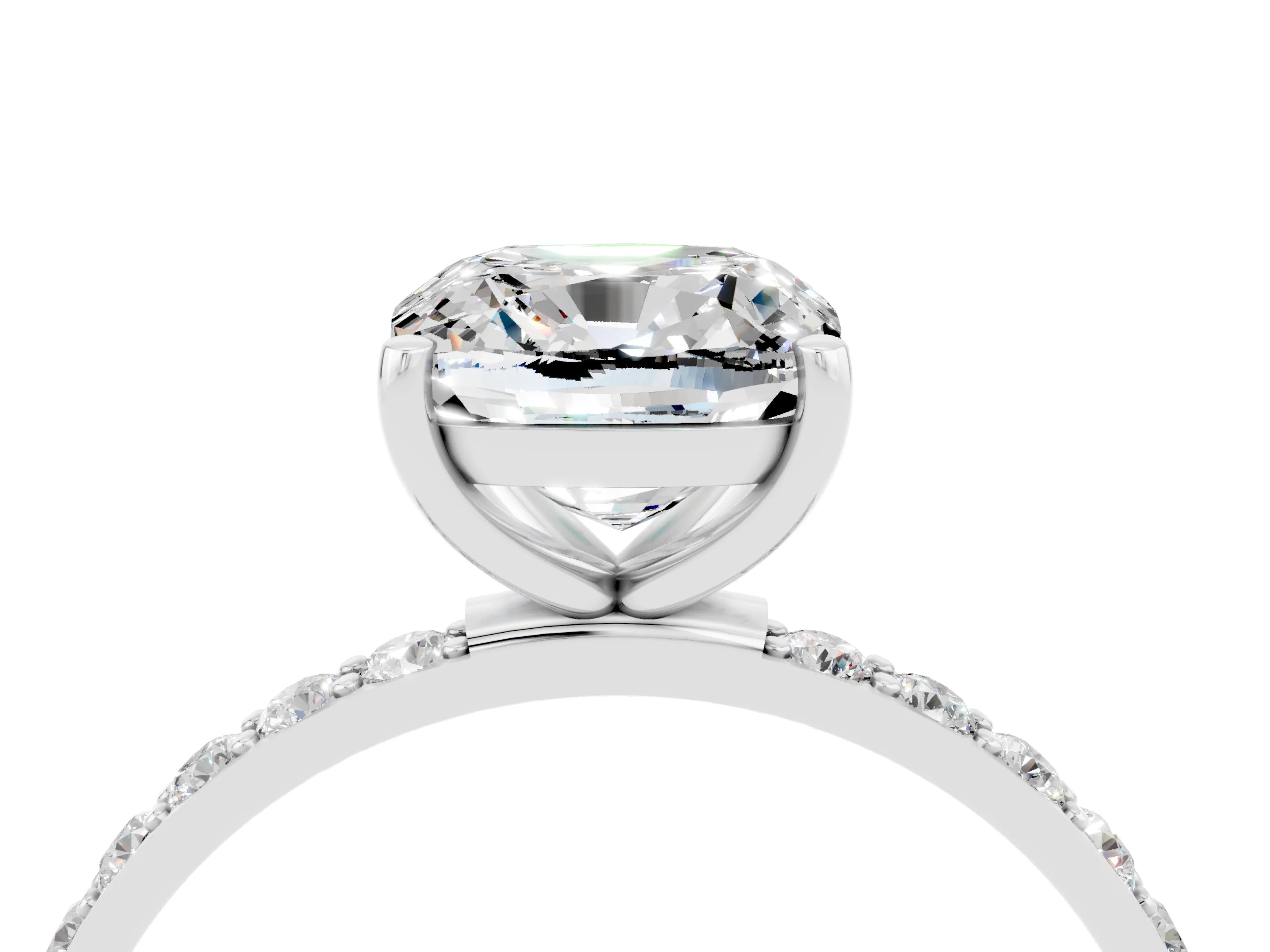 White gold Cushion Cut Diamond Pavé Band with Six-Prong Setting_4