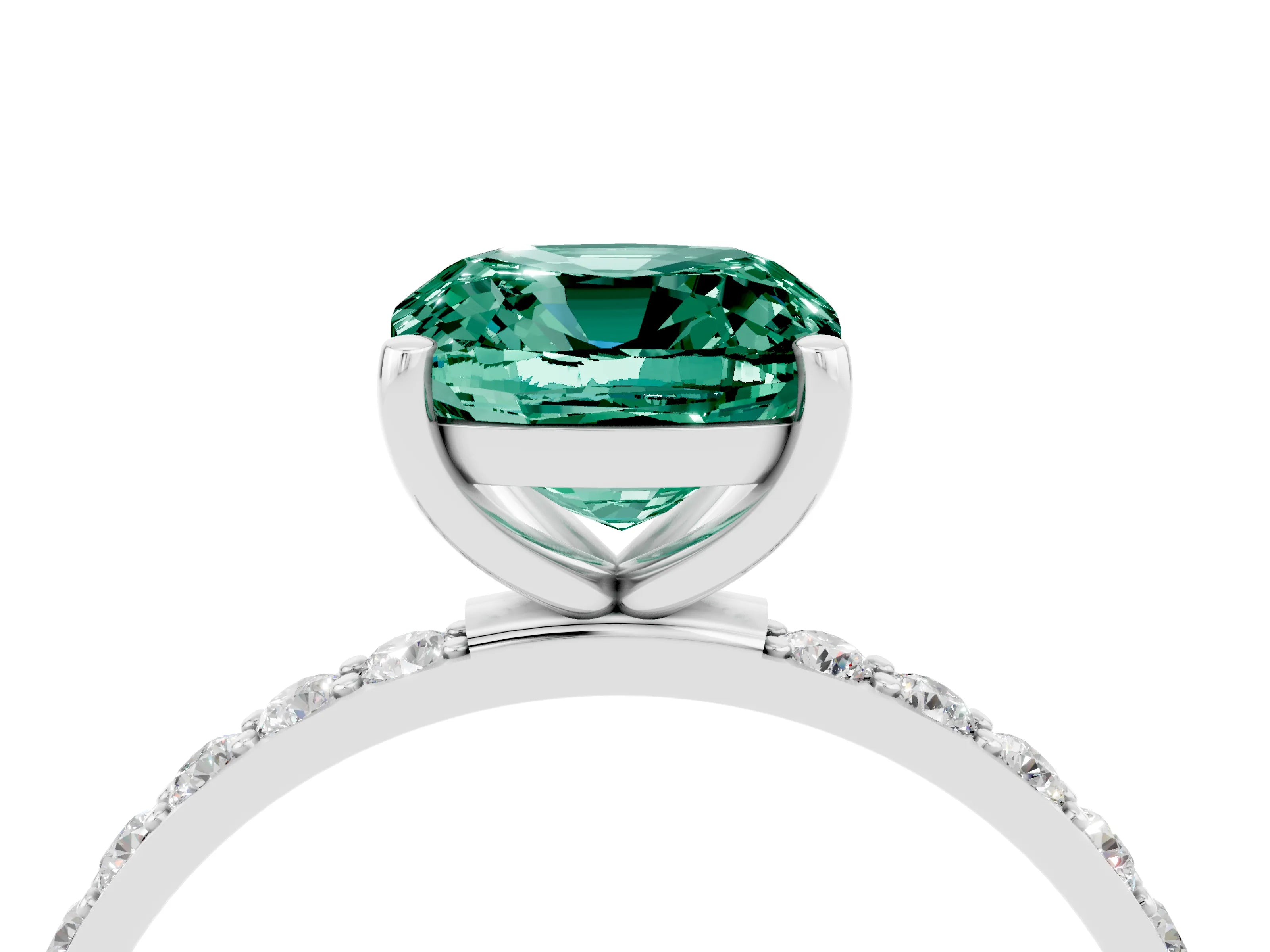 White gold Cushion Cut Diamond Pavé Band with Six-Prong Setting_4