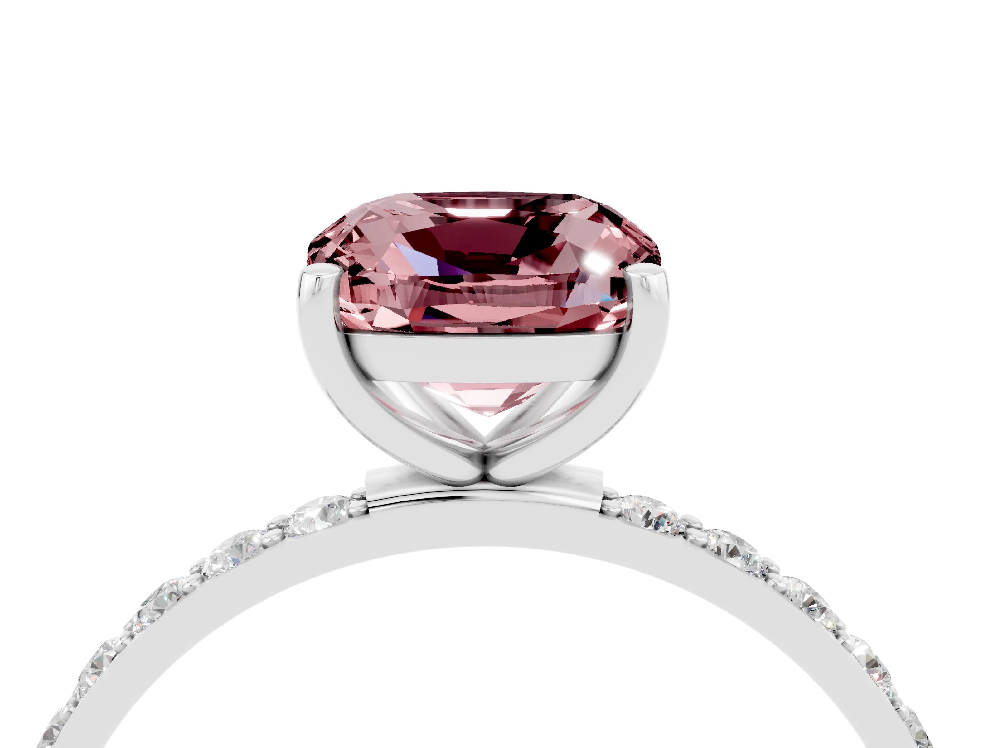 White gold Cushion Cut Diamond Pavé Band with Six-Prong Setting_4