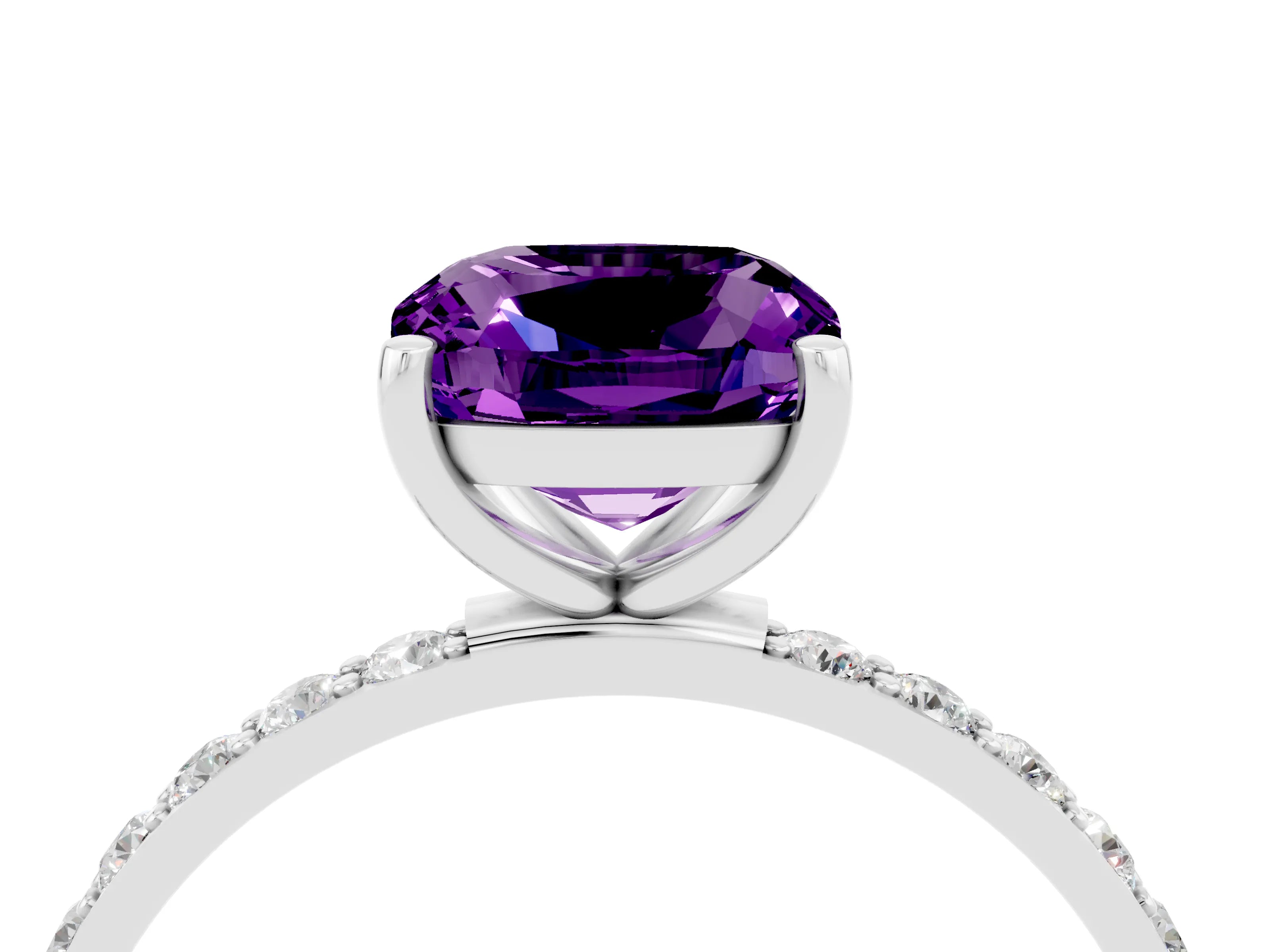 White gold Cushion Cut Diamond Pavé Band with Six-Prong Setting_4