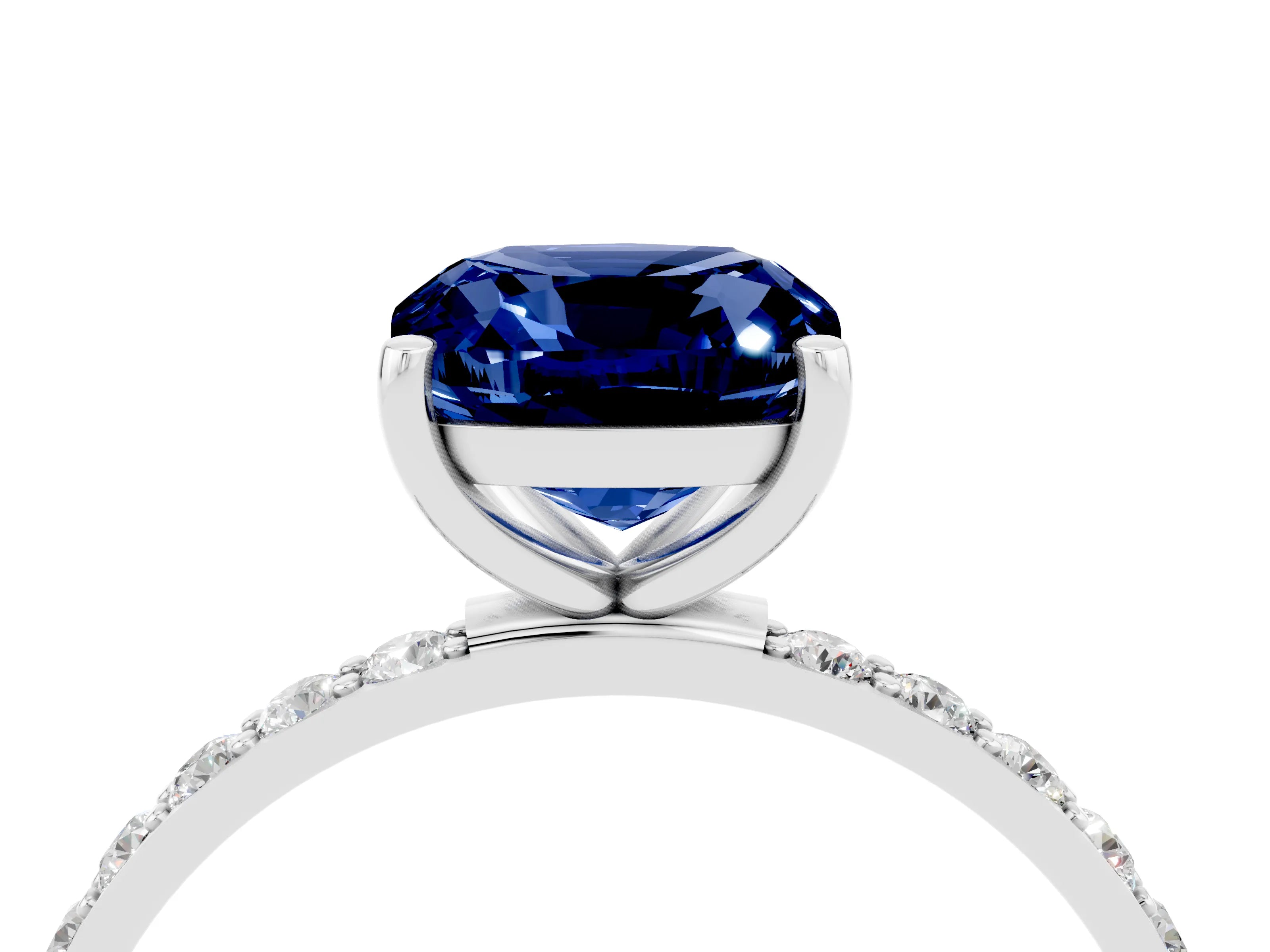 White gold Cushion Cut Diamond Pavé Band with Six-Prong Setting_4